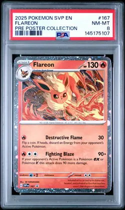 2025 POKEMON SVP PROMO PRISMATIC EVOLUTIONS POSTER COLLECTION #167 FLAREON PSA 8 - Image 1