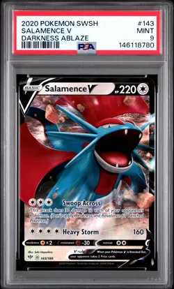 2020 POKEMON SWORD & SHIELD DARKNESS ABLAZE #143 SALAMENCE V PSA 9 - Image 1