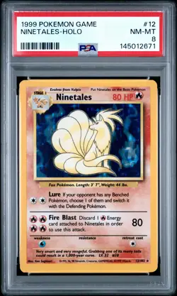 1999 POKEMON BASE SET UNLIMITED #12 NINETALES-HOLO PSA 8 - Image 1