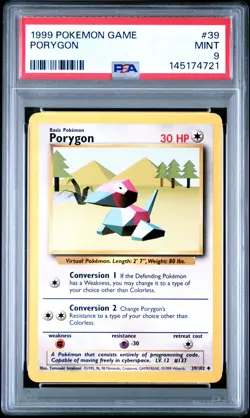 1999 POKEMON BASE SET UNLIMITED #39 PORYGON PSA 9 - Image 1