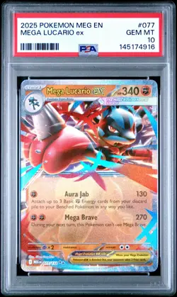 2025 POKEMON MEG EN-MEGA EVOLUTION #077 MEGA LUCARIO EX PSA 10 - Image 1