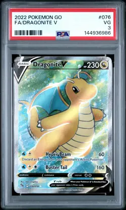 2022 POKEMON GO #076 FULL ART/DRAGONITE V PSA 3 - Image 1
