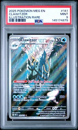 2025 POKEMON MEG EN-MEGA EVOLUTION ILLUSTRATION RARE #141 CLAWITZER PSA 9 - Image 1