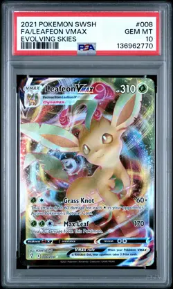 2021 POKEMON SWORD & SHIELD EVOLVING SKIES #008 FULL ART/LEAFEON VMAX PSA 10 - Image 1