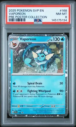 2025 POKEMON PROMO PRISMATIC EVOLUTIONS POSTER COLLECTION #168 VAPOREON PSA 8 - Image 1