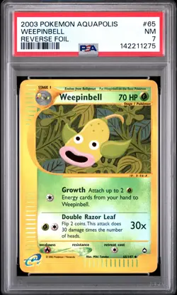 2003 POKEMON AQUAPOLIS #65 WEEPINBELL-REVERSE FOIL PSA 7 - Image 1