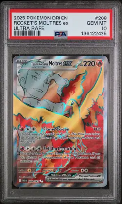 2025 POKEMON DESTINED RIVALS #208 ULTRA RARE TEAM ROCKET'S MOLTRES EX PSA 10 - Image 1