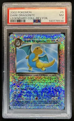 2002 Pokemon Legendary Collection Dark Dragonite Reverse Holo #5/110 PSA 7 - Image 1