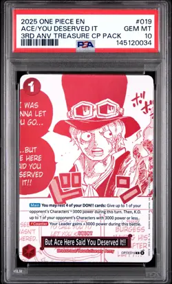 2025 ONE PIECE 3RD ANNIVERSARY! #019 BUT ACE HERE SAID YOU DESERVED IT!! PSA 10 - Image 1