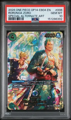 2026 ONE PIECE OP14-EB04-THE AZURE SEA'S SEVEN #006 RORONOA ZORO PSA 10 - Image 1