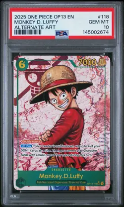 2025 ONE PIECE OP13-CARRYING ON HIS WILL ALTERNATE ART MONKEY D. LUFFY PSA 10 - Image 1
