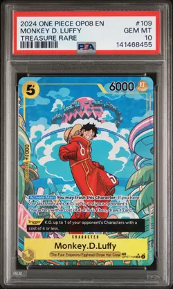 2024 ONE PIECE OP08 #109 TWO LEGENDS MONKEY D LUFFY TREASURE RARE PSA 10 GEM MNT - Image 1