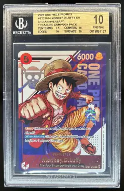 2025 One Piece Promo Monkey D. Luffy SR 3rd Anniversary Treasure #ST21014 BGS 10 - Image 1