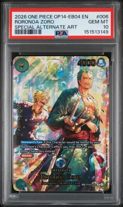 2026 ONE PIECE THE AZURE SEA'S SEVEN ALTERNATE ART #006 RORONOA ZORO PSA 10 - Image 1