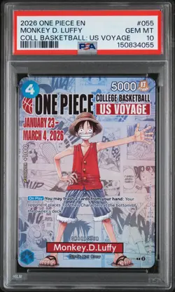 2026 ONE PIECE PROMOS COLLEGE BASKETBALL: US VOYAGE MONKEY D. LUFFY PSA 10 - Image 1