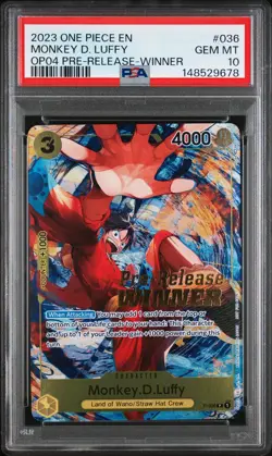 2023 ONE PIECE PROMOS PRE-RELEASE-WINNER #036 MONKEY D. LUFFY PSA 10 - Image 1