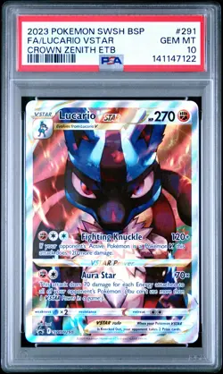2023 POKEMON SWSH BLACK STAR PROMO #291 FULL ART/LUCARIO VSTAR PSA 10 - Image 1
