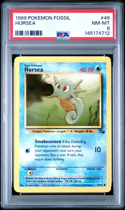 1999 POKEMON FOSSIL #49 HORSEA PSA 8 - Image 1