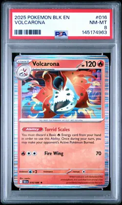 2025 POKEMON BLK EN-BLACK BOLT #016 VOLCARONA PSA 8 - Image 1