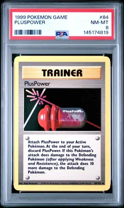 1999 POKEMON BASE SET UNLIMITED #84 PLUSPOWER PSA 8 - Image 1
