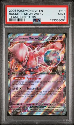 2025 POKEMON SVP EN-SV BLACK STAR PROMO #216 TEAM ROCKET'S MEWTWO EX PSA 9 - Image 1