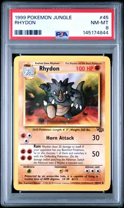 1999 POKEMON JUNGLE #45 RHYDON PSA 8 - Image 1