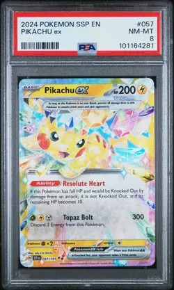2024 POKEMON SSP EN-SURGING SPARKS #057 PIKACHU EX PSA 8 - Image 1
