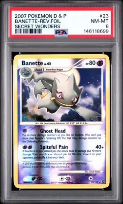 2007 POKEMON DIAMOND & PEARL SECRET WONDERS #23 BANETTE-REVERSE FOIL PSA 8 - Image 1
