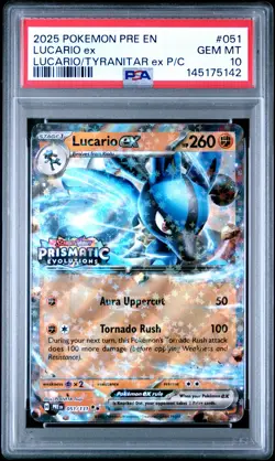 2025 POKEMON PRE EN-PRISMATIC EVOLUTIONS #051 LUCARIO EX PSA 10 - Image 1