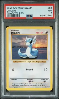 -1999 POKEMON BASE SET SHADOWLESS #26 DRATINI PSA 7 - Image 1
