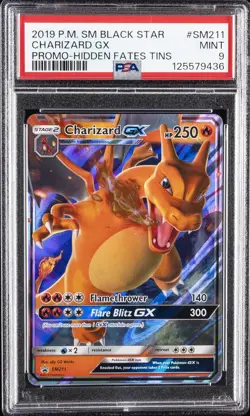 2019 POKEMON SM BLACK STAR PROMO HIDDEN FATES TINS #SM211 CHARIZARD GX PSA 9 - Image 1