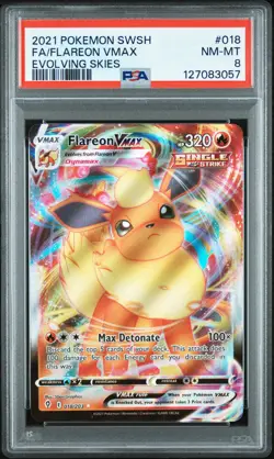 2021 POKEMON SWORD & SHIELD EVOLVING SKIES #018 FULL ART/FLAREON VMAX PSA 8 - Image 1