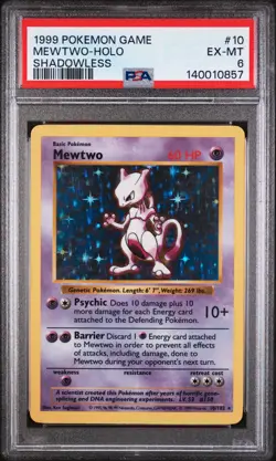 1999 POKEMON BASE SET SHADOWLESS #10 MEWTWO-HOLO PSA 6 - Image 1