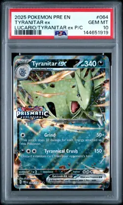 2025 POKEMON PRE EN-PRISMATIC EVOLUTIONS #064 TYRANITAR EX PSA 10 - Image 1