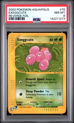 2003 POKEMON AQUAPOLIS #76 EXEGGCUTE-REVERSE FOIL PSA 8 - Image 1