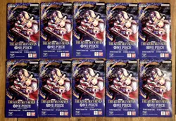 Lot of 10 One Piece OP-14 THE AZURE SEA’S SEVEN Sleeved Booster Packs In Hand - Image 1