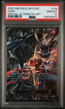 2025 ONE PIECE OP13-CARRYING ON HIS WILL SPECIAL ALTERNATE ART #118 SABO PSA 10 - Image 1