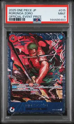 2025 ONE PIECE JAPANESE PROMOS OFFICIAL EVENT PRIZE #015 RORONOA ZORO PSA 9 - Image 1