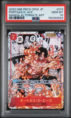 2022 ONE PIECE JPN OP02-PARAMOUNT WAR MANGA ALTERNATE ART PORTGAS D. ACE PSA 10 - Image 1