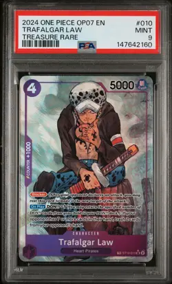 2024 ONE PIECE OP07-500 YEARS IN THE FUTURE TREASURE RARE TRAFALGAR LAW PSA 9 - Image 1