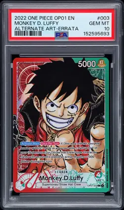 2022 ONE PIECE OP01-ROMANCE DAWN ALTERNATE ART-ERRATA MONKEY D. LUFFY PSA 10 - Image 1