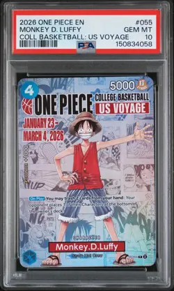 2026 ONE PIECE PROMOS COLLEGE BASKETBALL : US VOYAGE MONKEY D. LUFFY PSA 10 - Image 1
