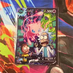 Pokemon Mew V Custom Art Psychic Card 300HP Rick and Morty Holo 2020 - Image 1