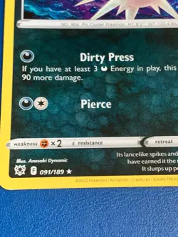POKEMONE. OVERQWIL 091/189 PLAYERS CARD -:- IN AS NEW MINT CONDITION. - Image 2