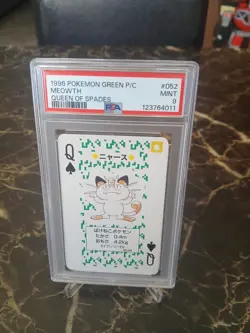 PSA 9 Meowth Queen of Spades Japanese Pokemon Green Poker Card - Image 1