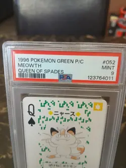 PSA 9 Meowth Queen of Spades Japanese Pokemon Green Poker Card - Image 2