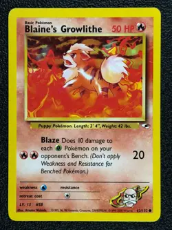 Blaine's Growlithe 62/132 Gym Heroes Series Common Pokemon Card 1999-2000 NM - Image 1