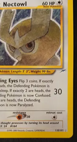 Shining Noctowl 110/105 Pokemon TCG Card Neo Destiny Unlimited Holo - Image 5