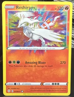 Pokemon Pokemon TCG Reshiram 017/072 Shining Fates Amazing Rare Holo Card - Image 1