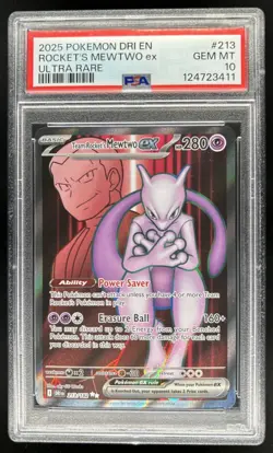 2025 Pokemon Destined Rivals Team Rocket's Mewtwo ex Ultra Rare #213/182 PSA 10 - Image 1